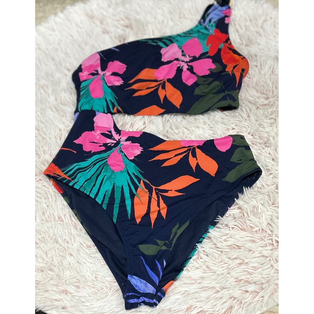 Jessica Simpson One Shoulder Cutout Monokini Womens Size M Navy Floral‎ Swimsuit
